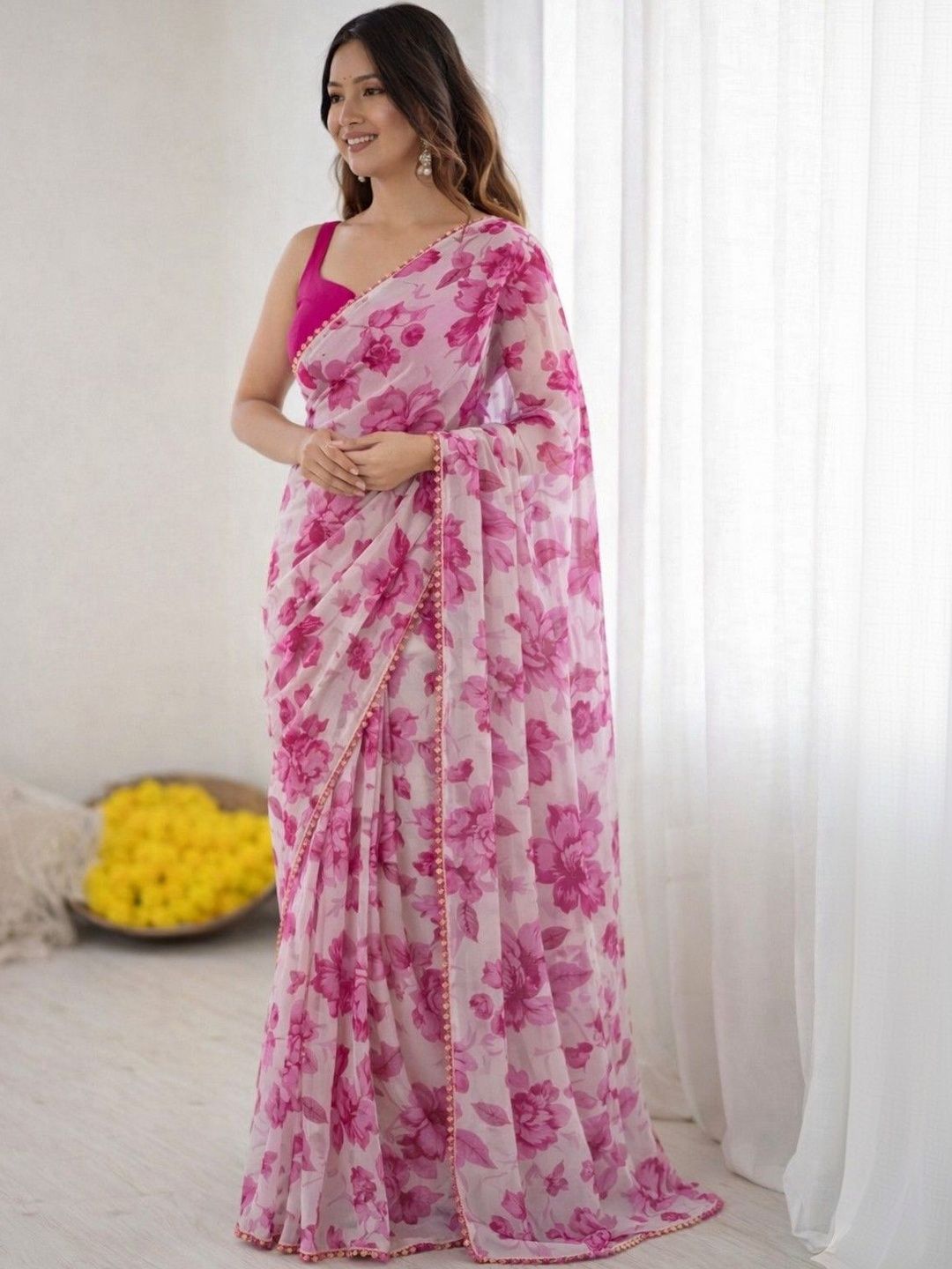 SILKWEAR Floral Pure Chiffon Saree