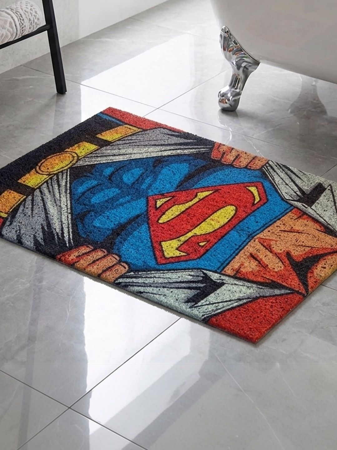 Datch Black & Blue Super Men-Patterned Rectangular Anti-Slip 110-GSM Bath Rugs