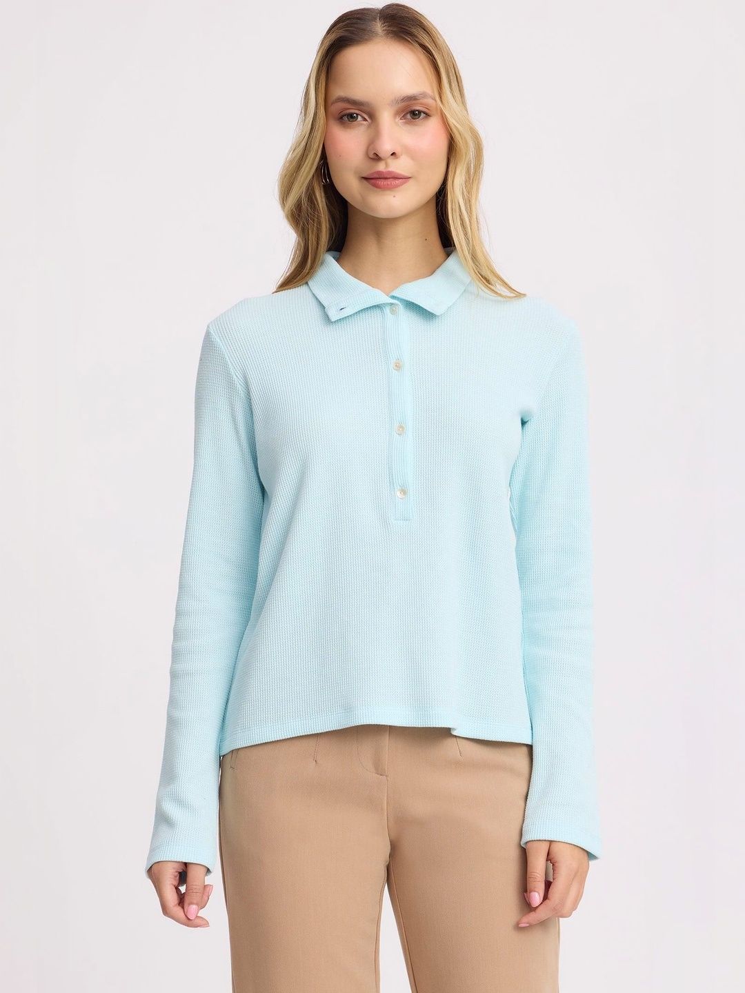 Top Solid Virgio Cotton Collared Relaxed Knit Top