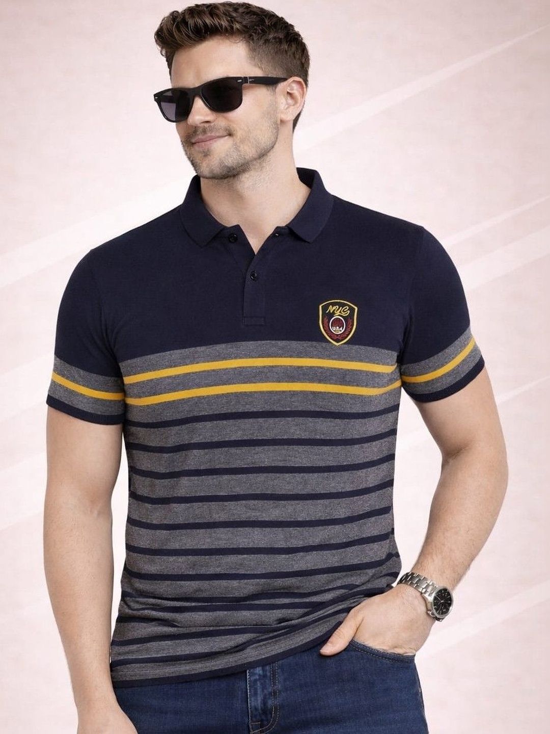 Austin wood Men Striped Polo Collar T-shirt