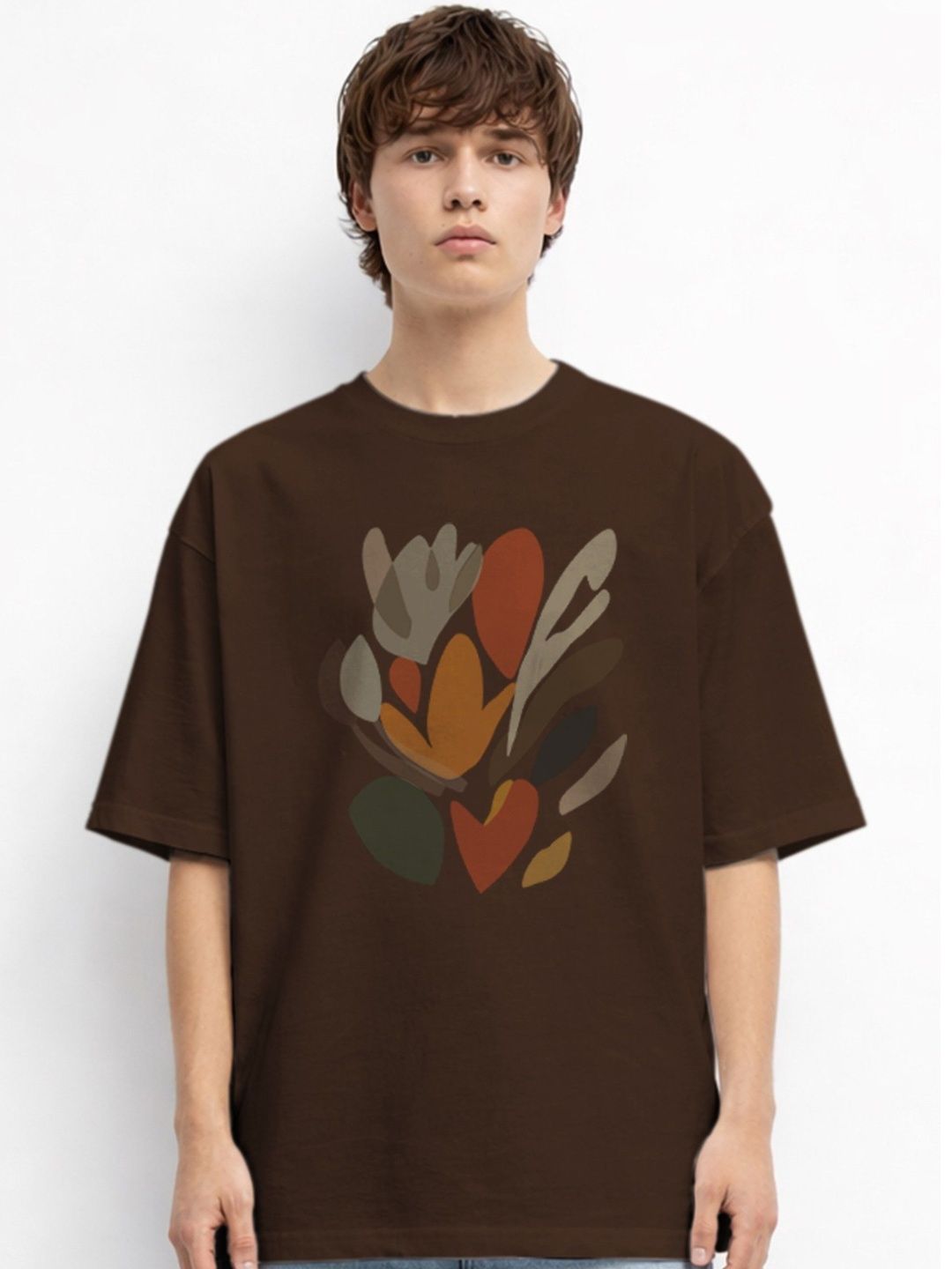 The Roadster Lifestyle Co. Abstract Printed Round Neck Organic Cotton Oversized Tshirt
