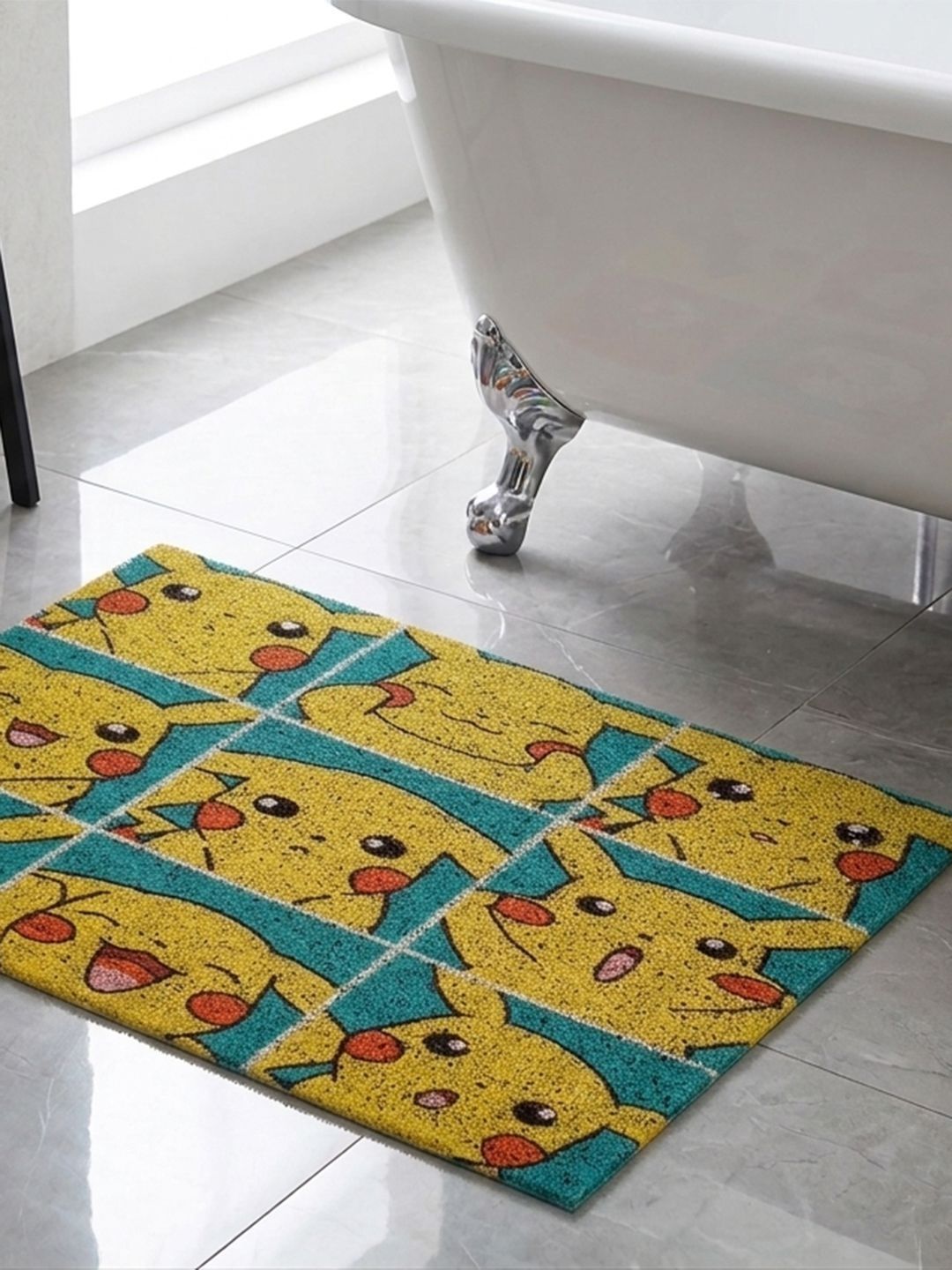Datch Yellow & Blue Animal-Patterned Rectangular Anti-Slip 110-GSM Bath Rugs