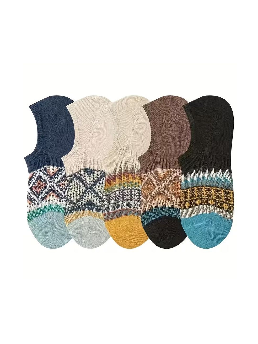 Sloxie Men Pack of 5 Cotton Assorted Patterned Shoe Liners Socks