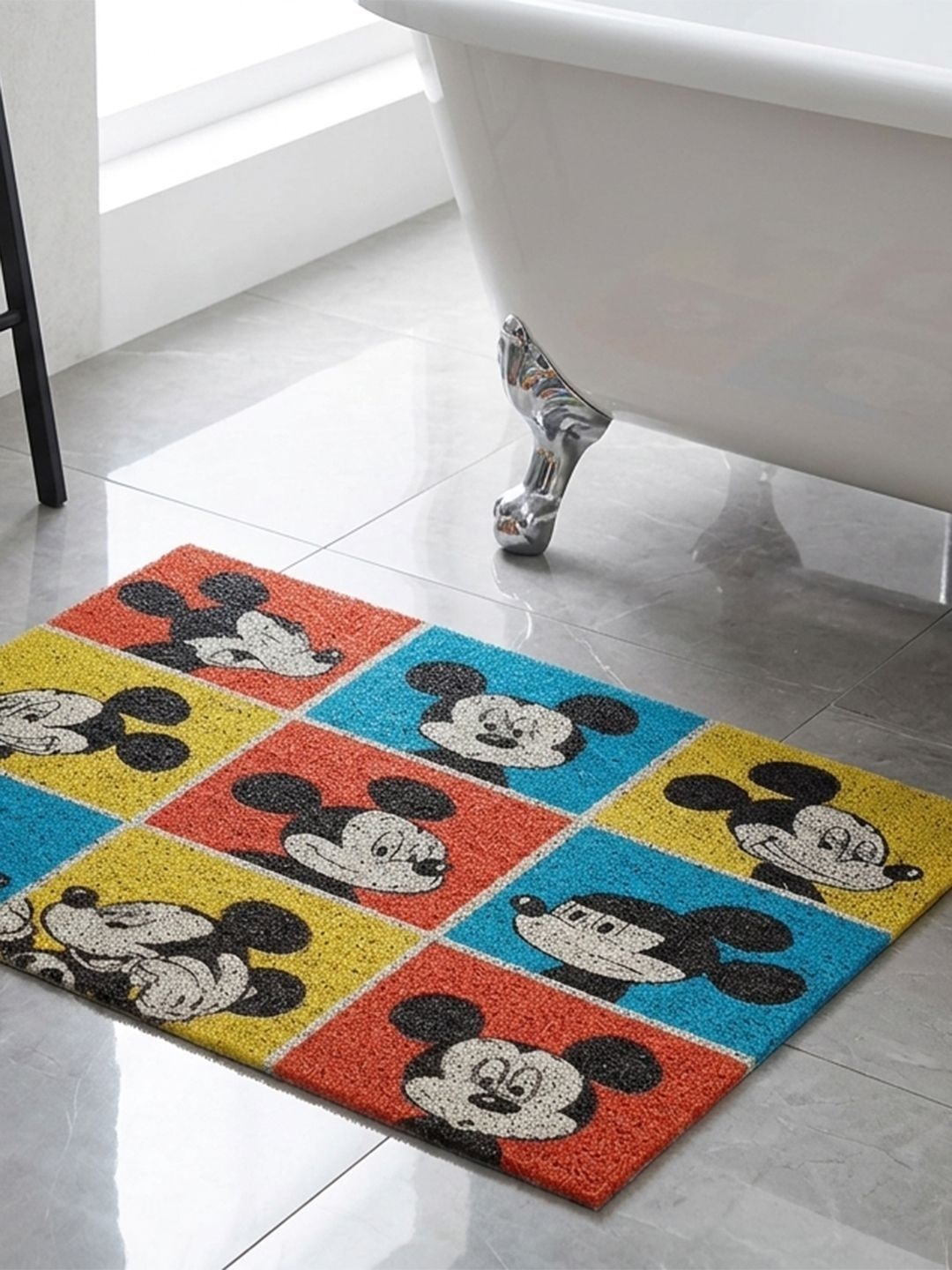 Datch Yellow & Blue Micky-Patterned Rectangular Anti-Slip 110-GSM Bath Rugs