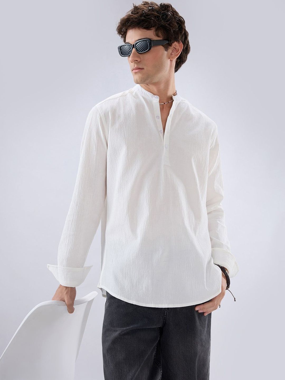 VASTRADO Classic Cloud White Textured Kurta
