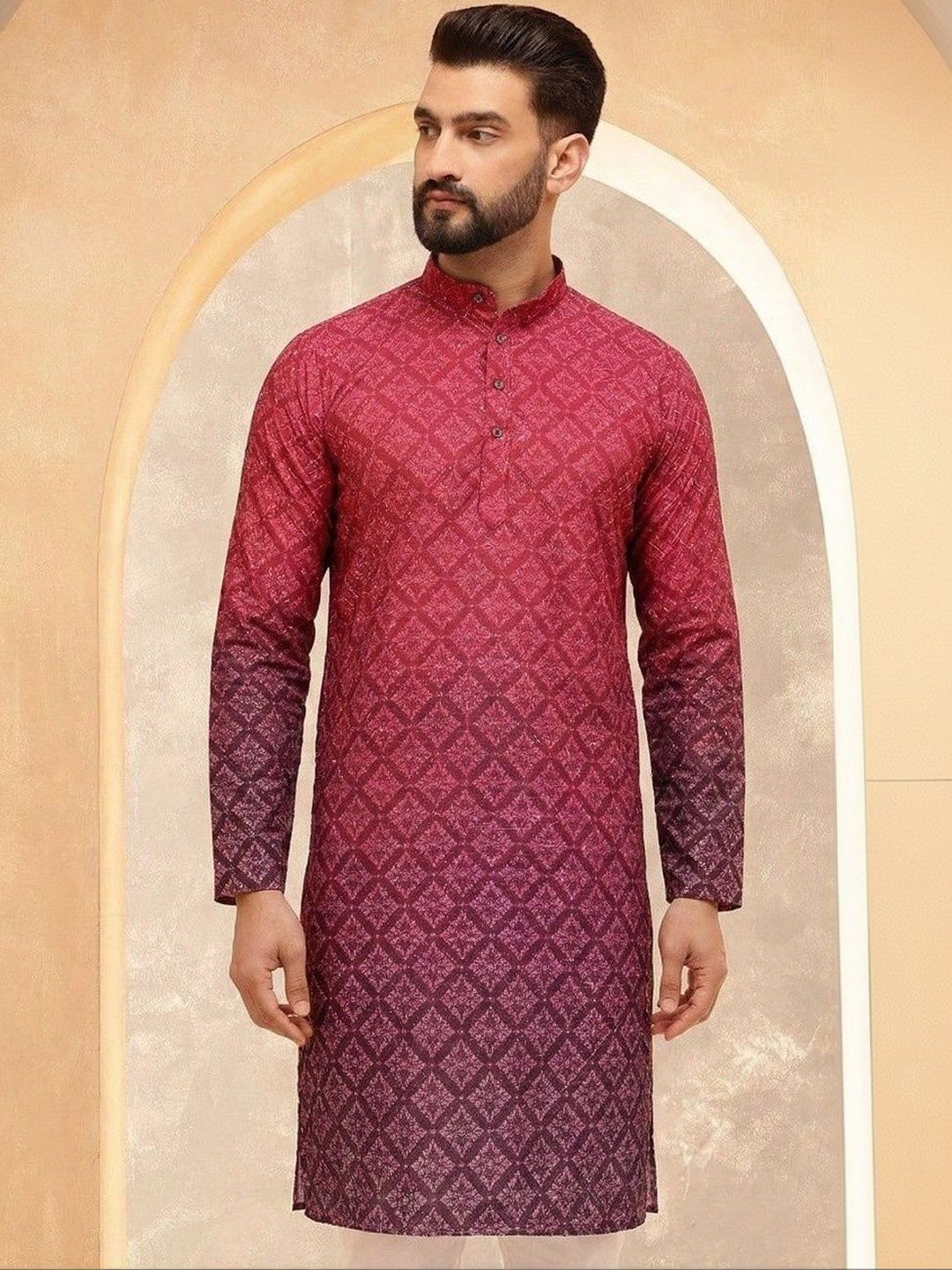 VELKYNOX Men Geometric Printed Kurta