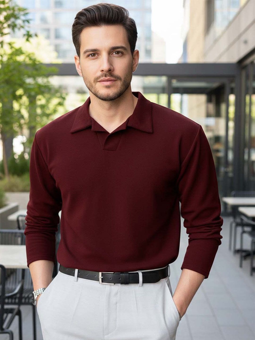 LERIYA FASHION Men Polo Collar Organic Cotton T-shirt