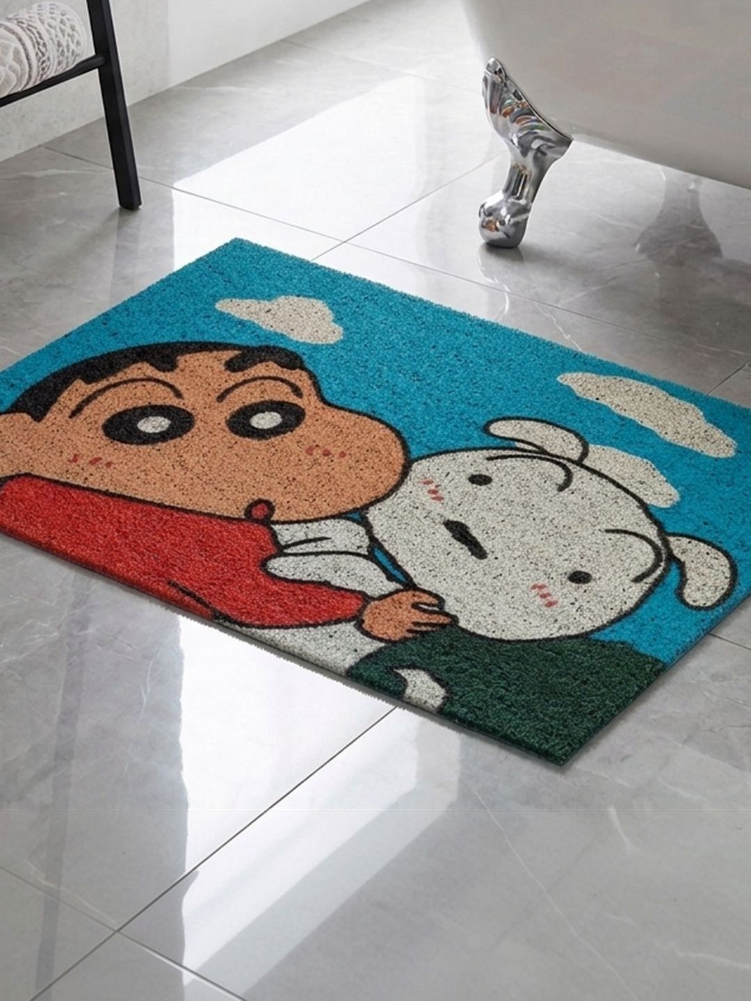 Datch Blue & Red Cartoons-Patterned Rectangular Anti-Slip 110-GSM Bath Rugs