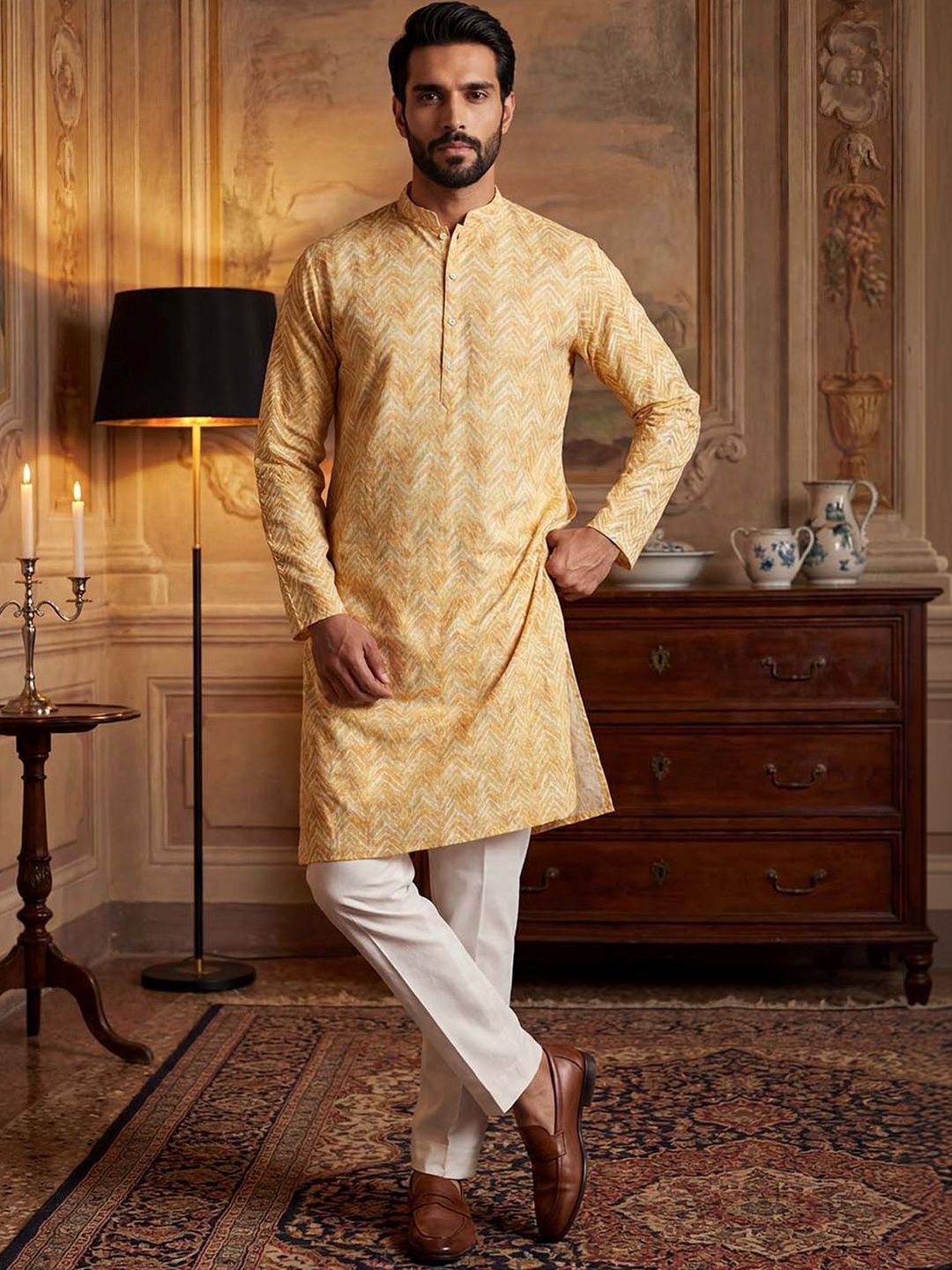 Ethnic Bay Men Chevron Printed Kurta