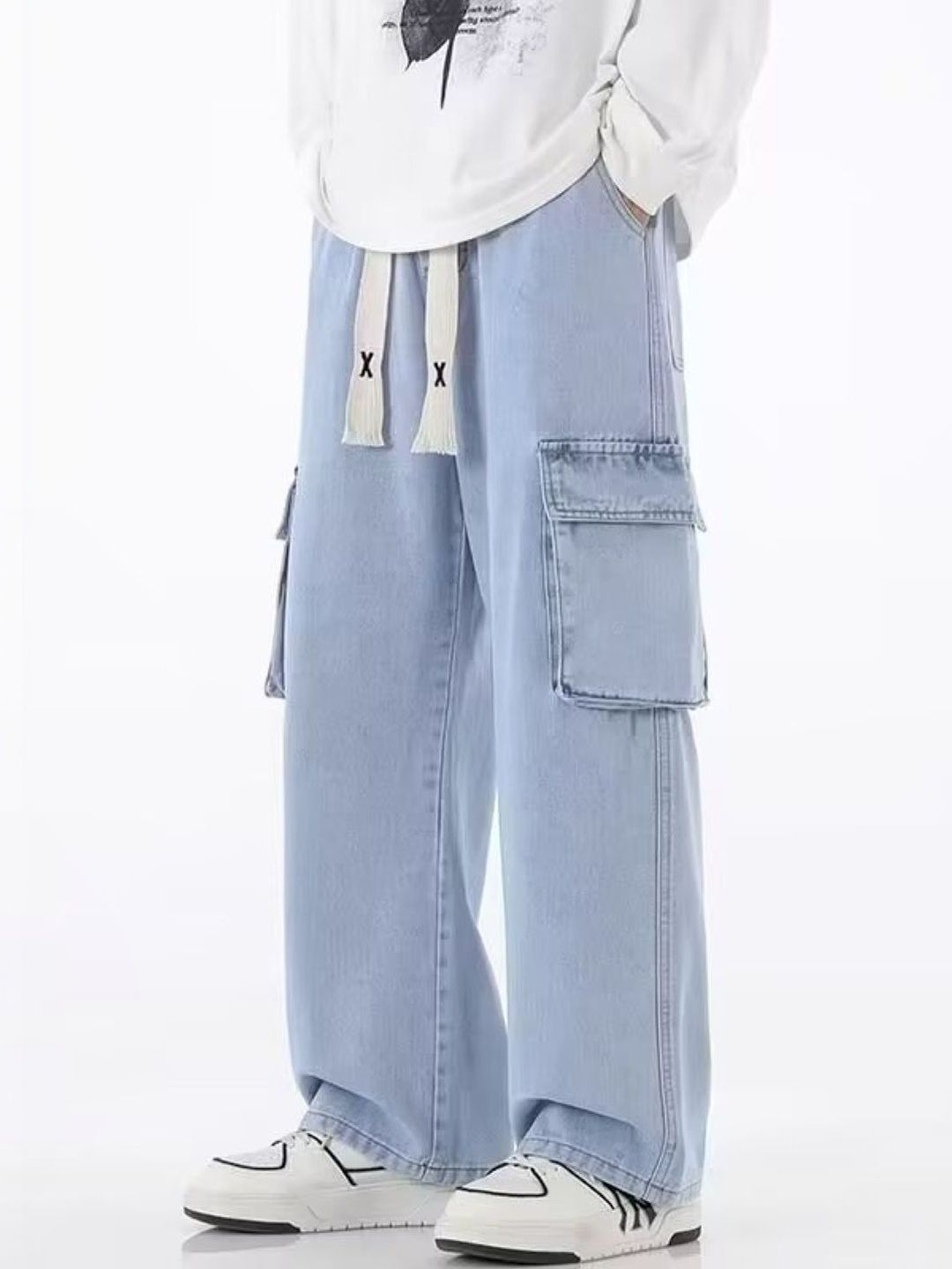 StyleCast Men Baggy Fit Mid-Rise Low Distress Jeans