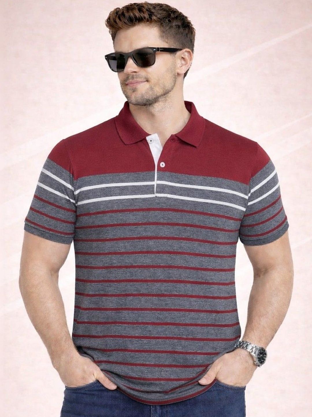 Austin wood Men Striped Polo Collar T-shirt