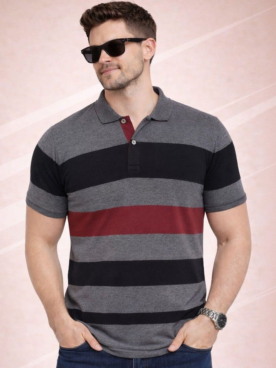 Austin wood Men Striped Polo Collar T-shirt
