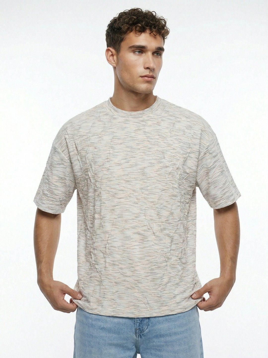 glitchez Men Striped Drop-Shoulder Sleeves Oversized T-shirt