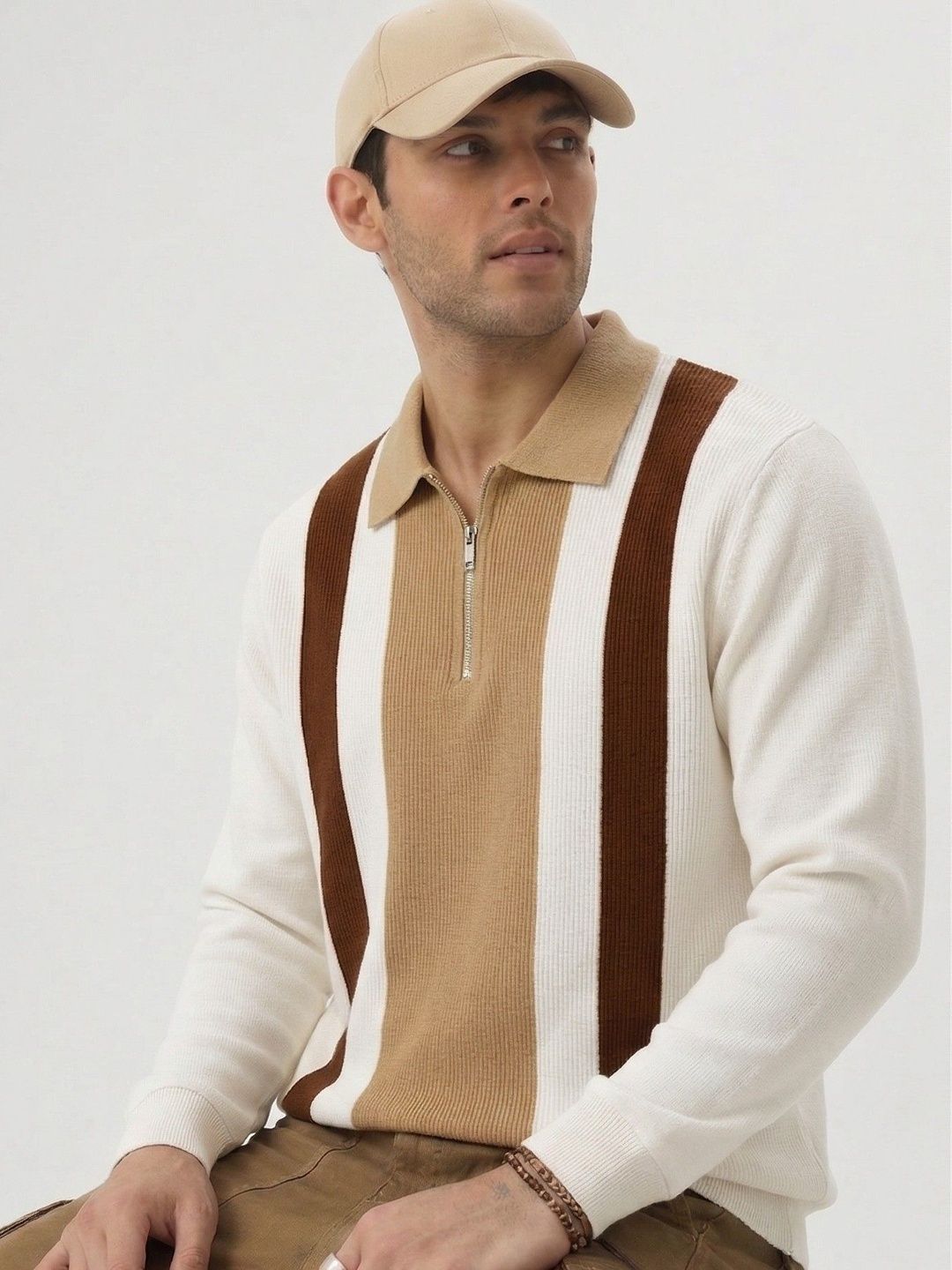 Try This Men Colourblocked Polo Collar T-shirt