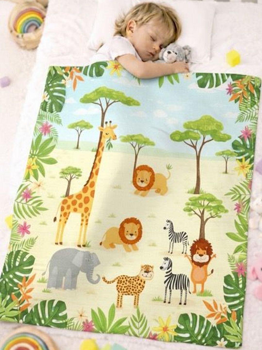 ROYALTY RETAIL AND EXPORT ROYALTY RETAIL AND EXPORT Green & Multicoloured Cartoon Characters Fleece AC Room Blanket
