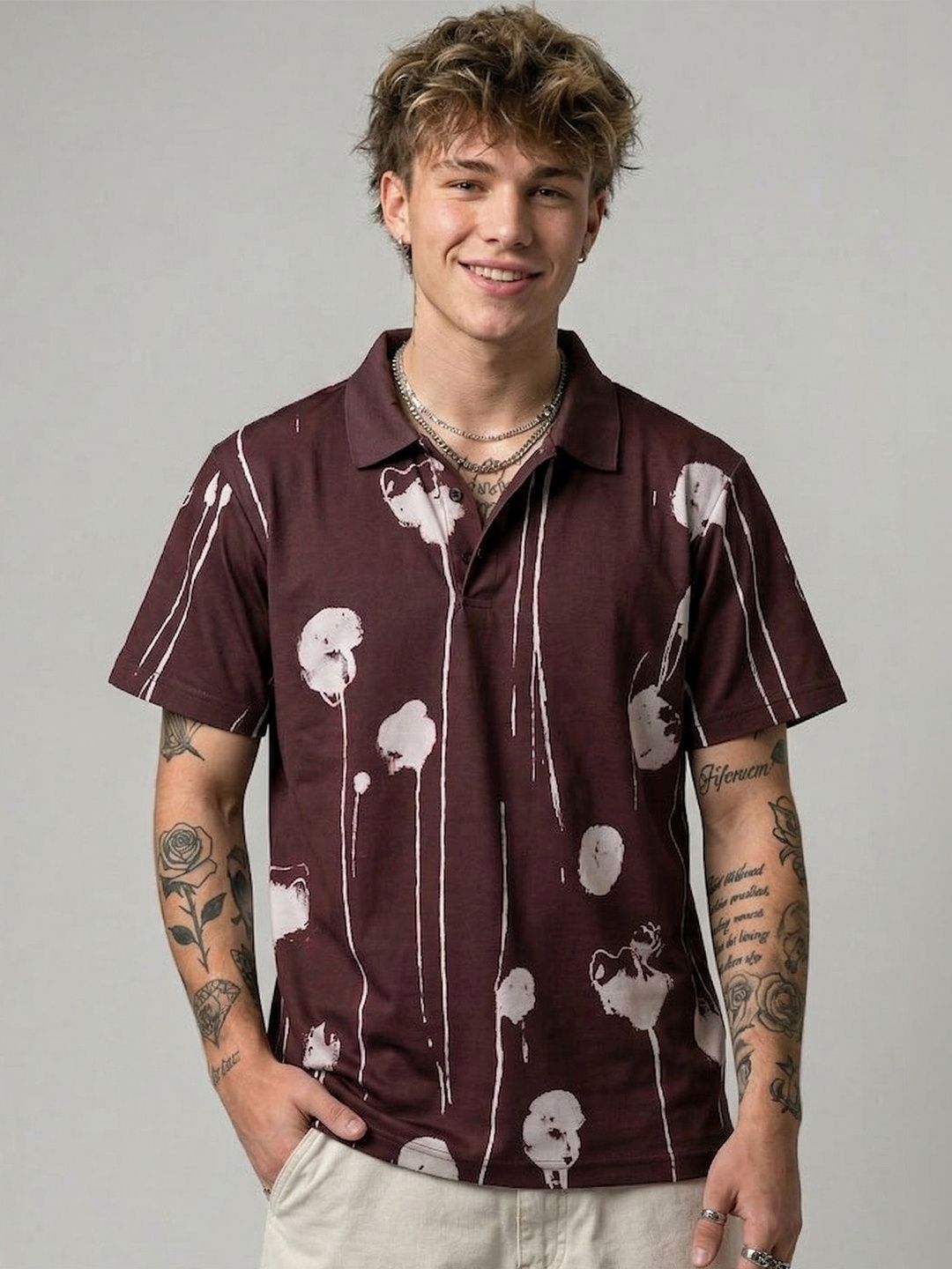 glitchez Men Printed Polo Collar T-shirt