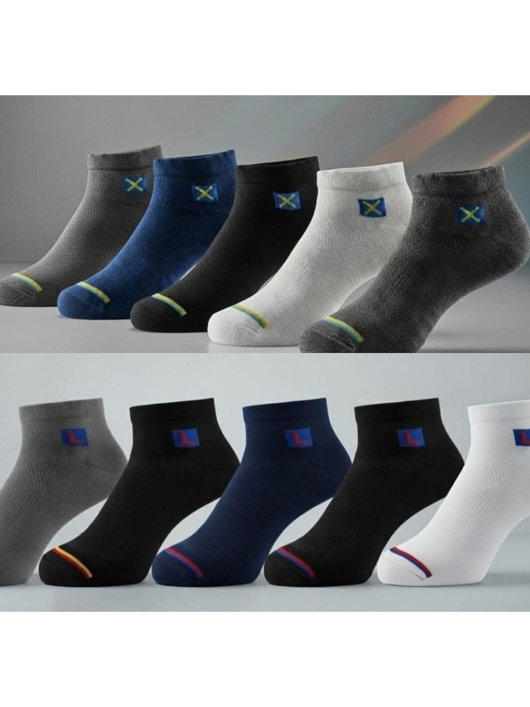GARUN Men Pack of 10 Cotton Blend Colourblocked Ankle Length Socks