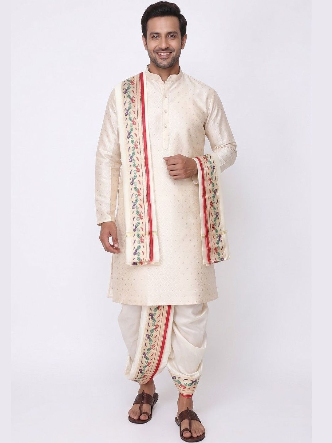 RAMESHWARAM FABRICS Self Design Mandarin Collar Sherwani Set
