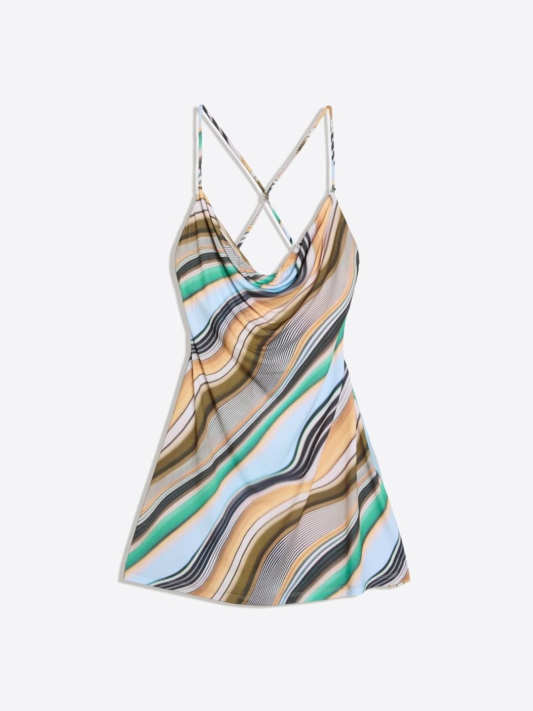 Abstract Print Cowl Neck Sheath Mini Dress
