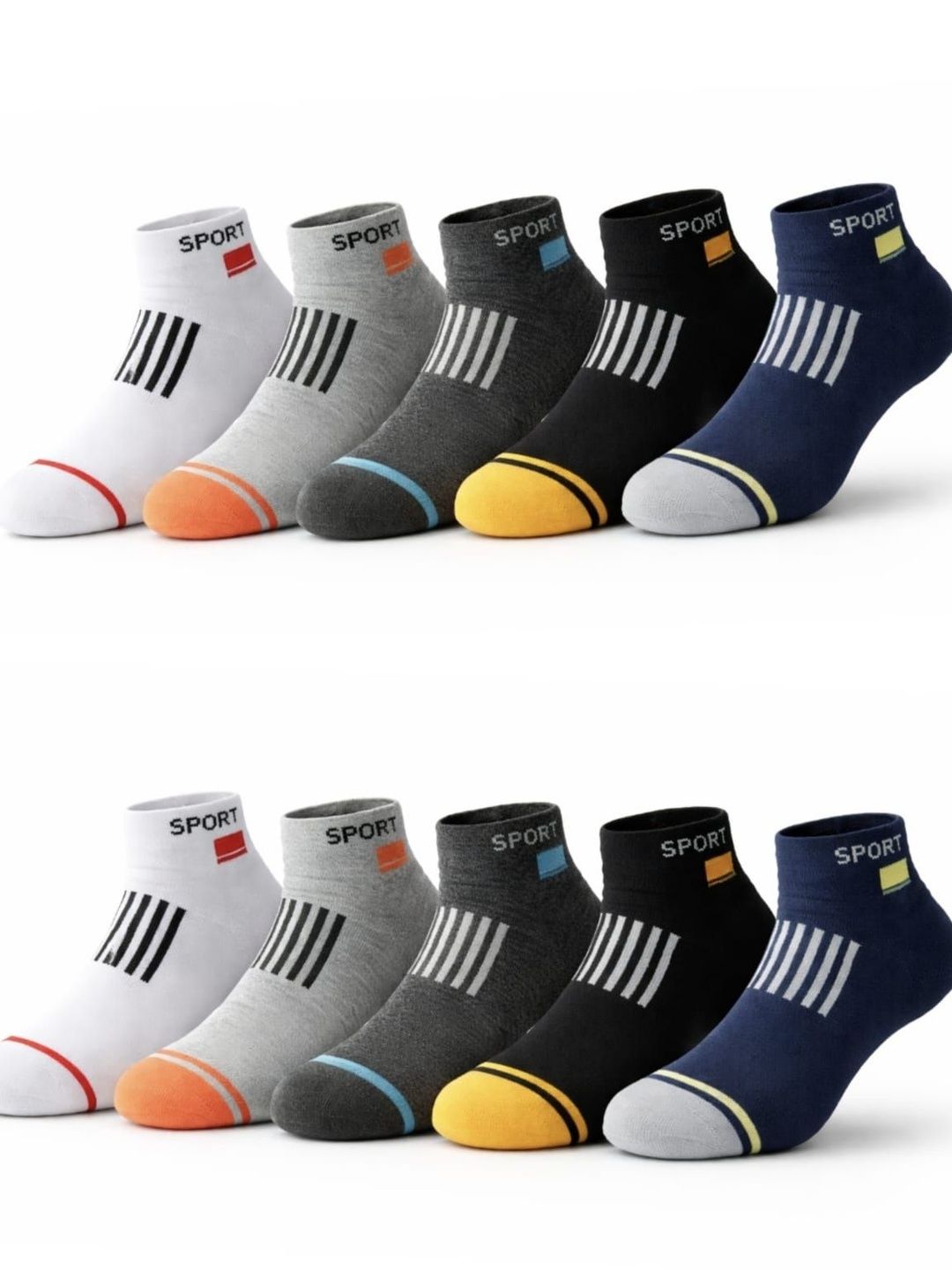 GARUN Men Pack of 10 Cotton Blend Colourblocked Ankle Length Socks