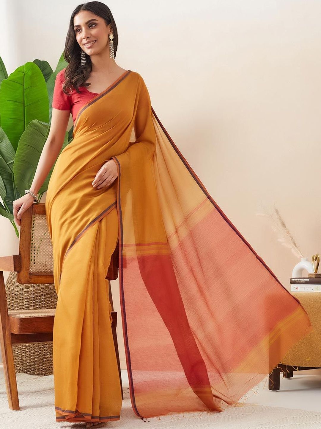 Fabindia Fabindia Woven Design Solid Viscose Rayon Saree