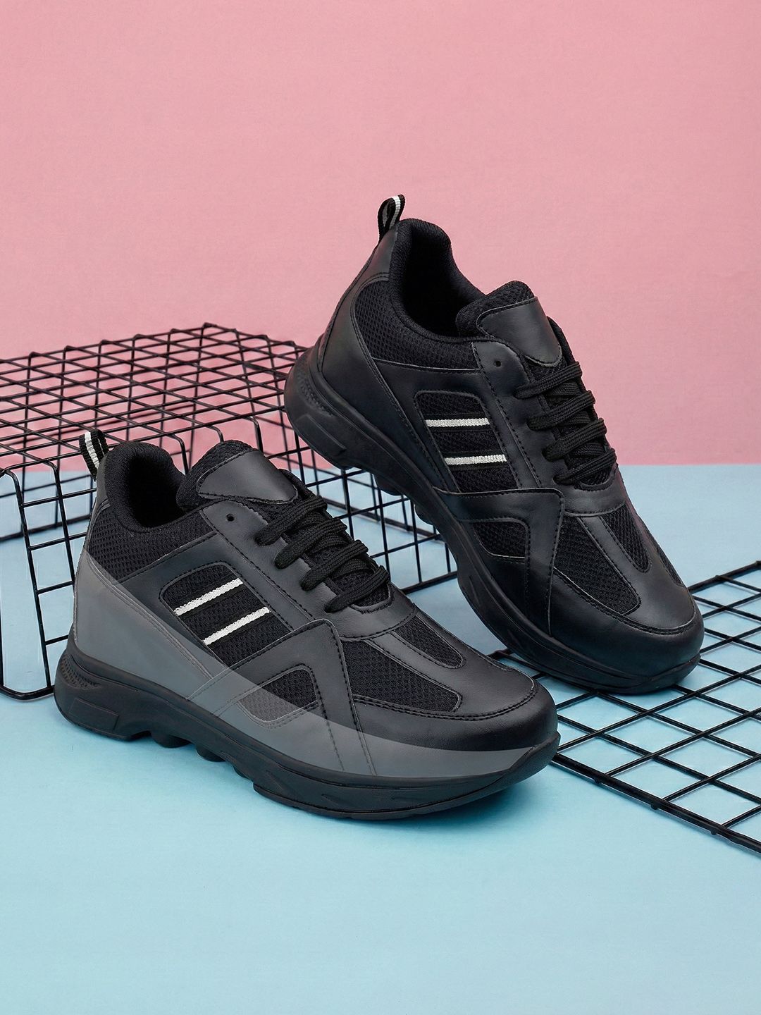 Bxxy Men 3 Inch Hidden Elevator Height Increasing Sports Running Lace-up Shoes