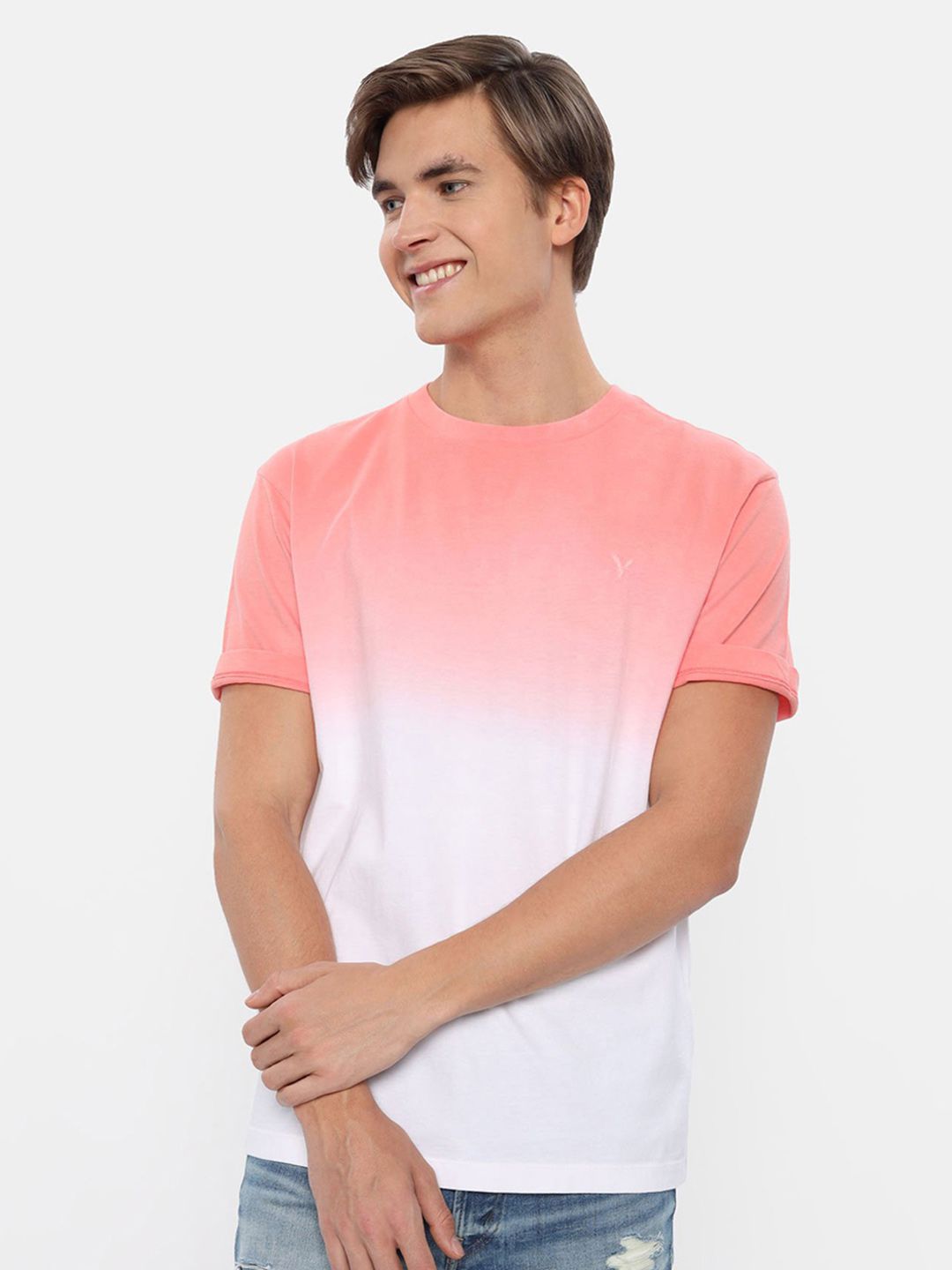 AMERICAN EAGLE OUTFITTERS Men Peach-Coloured Dyed V-Neck Pockets T-shirt