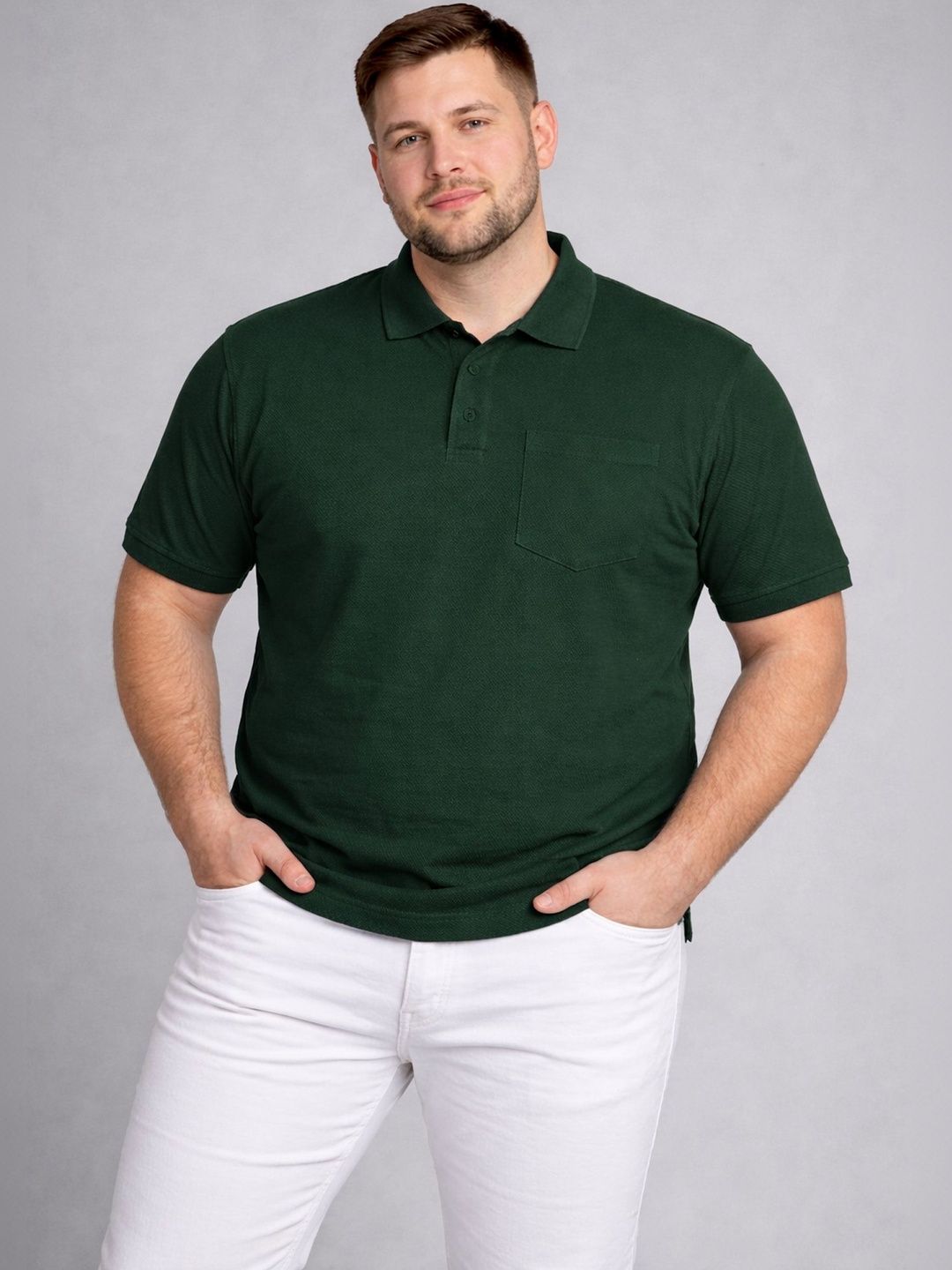 HERR WAHRER Men Plus Size Polo Collar Pocket T-shirt