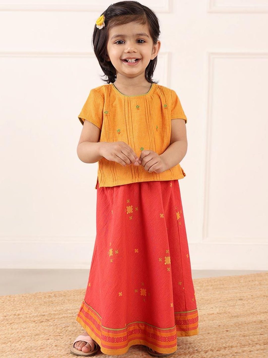 Fabindia Girls Embroidered Ready to Wear Lehenga &