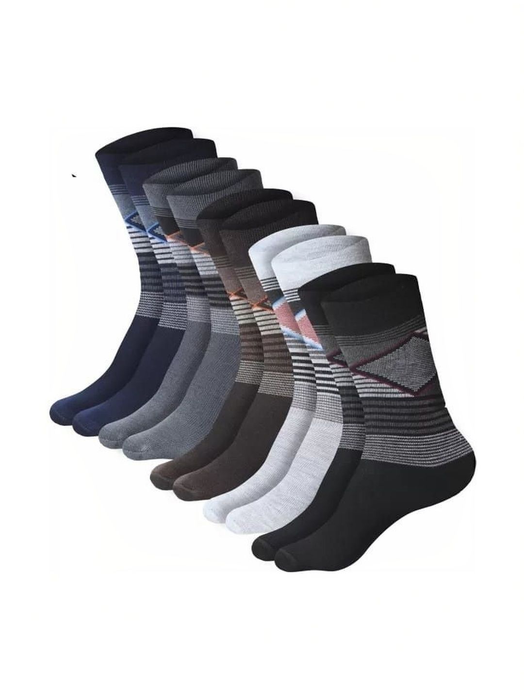 GARUN Men Pack of 5 Cotton Blend Patterned Calf Length Socks