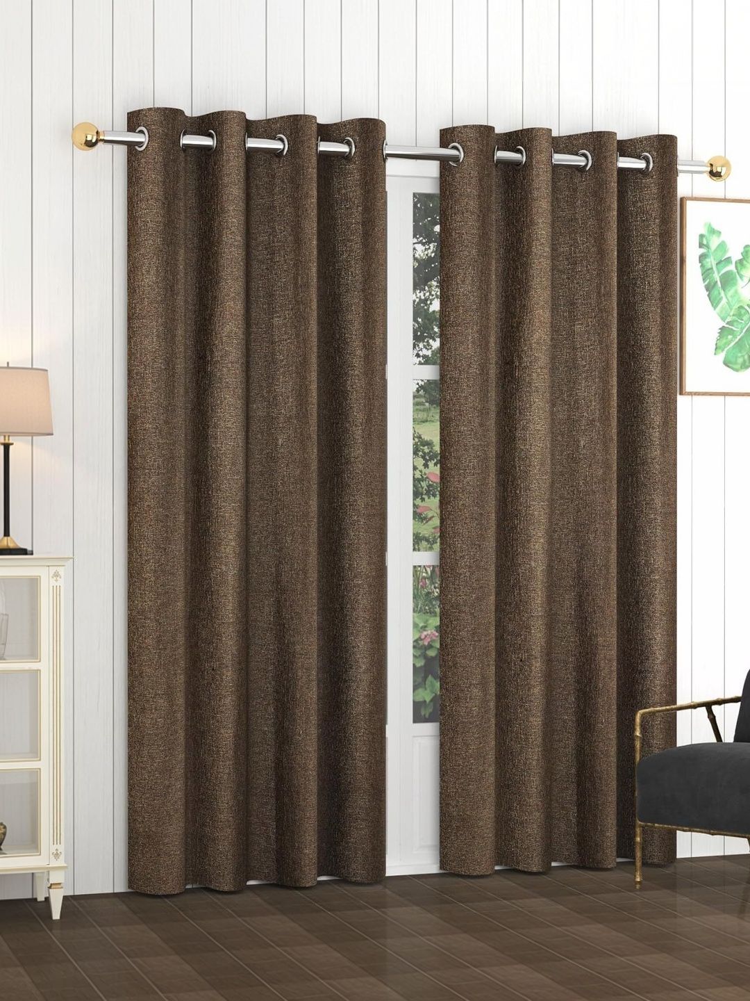 Aura Brown Set of 2 Door Curtain