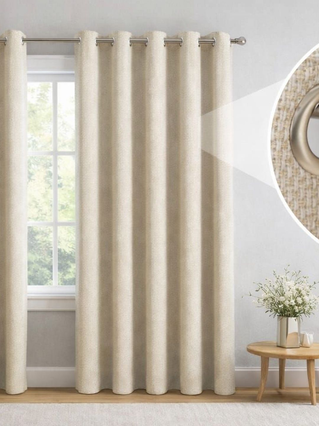 Aura Cream-Coloured Set of 2 Long Door Curtain