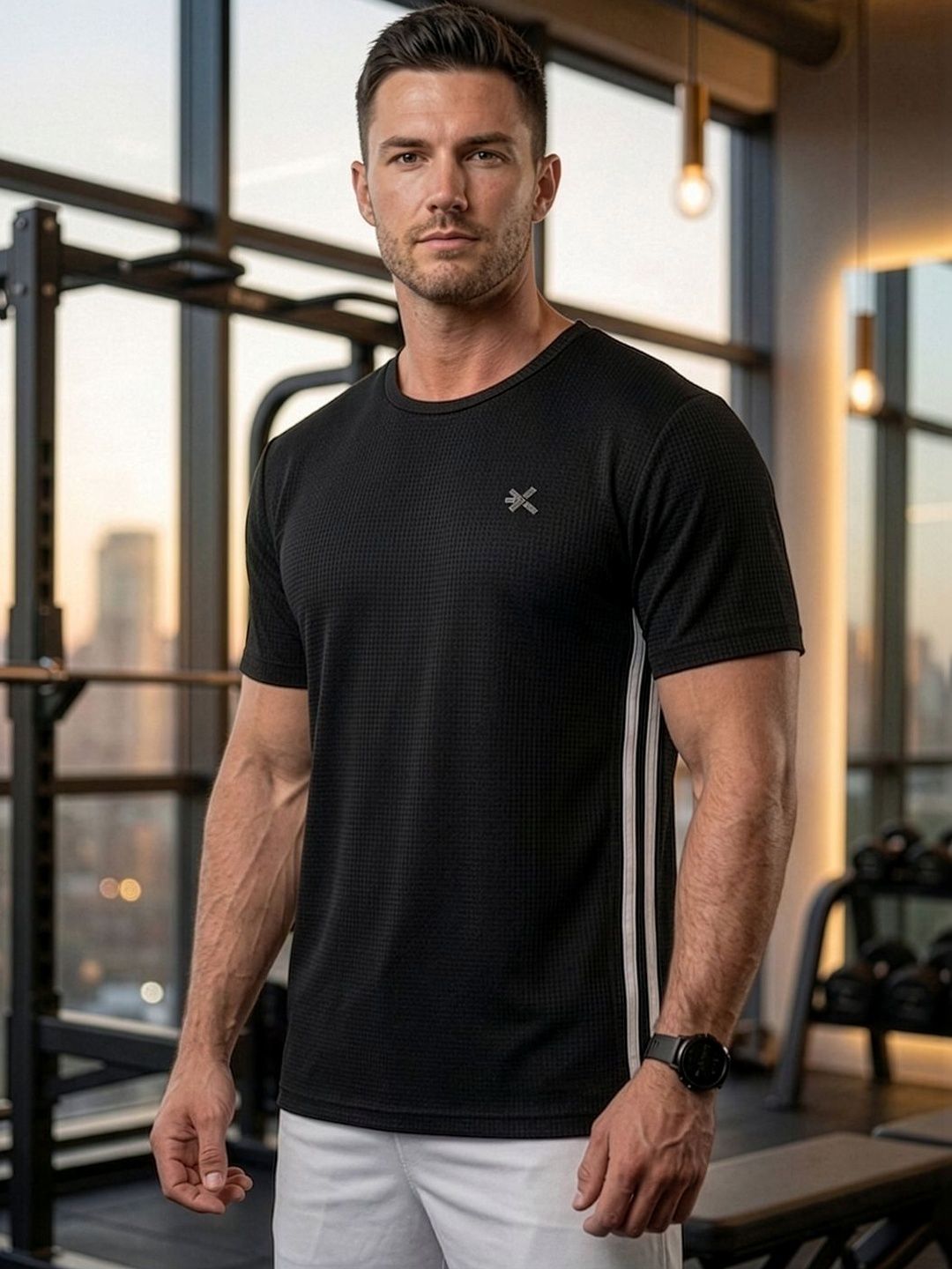 HRX by Hrithik Roshan Self Design Round Neck Regular Fit T-shirt