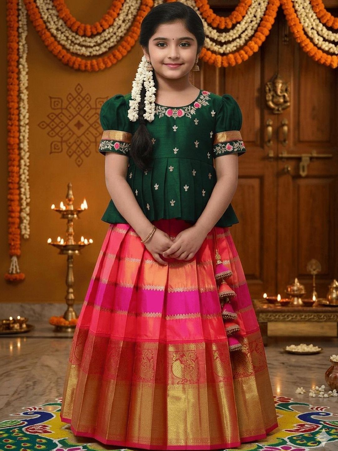 BAESD Girls Embroidered Ready to Wear Lehenga &