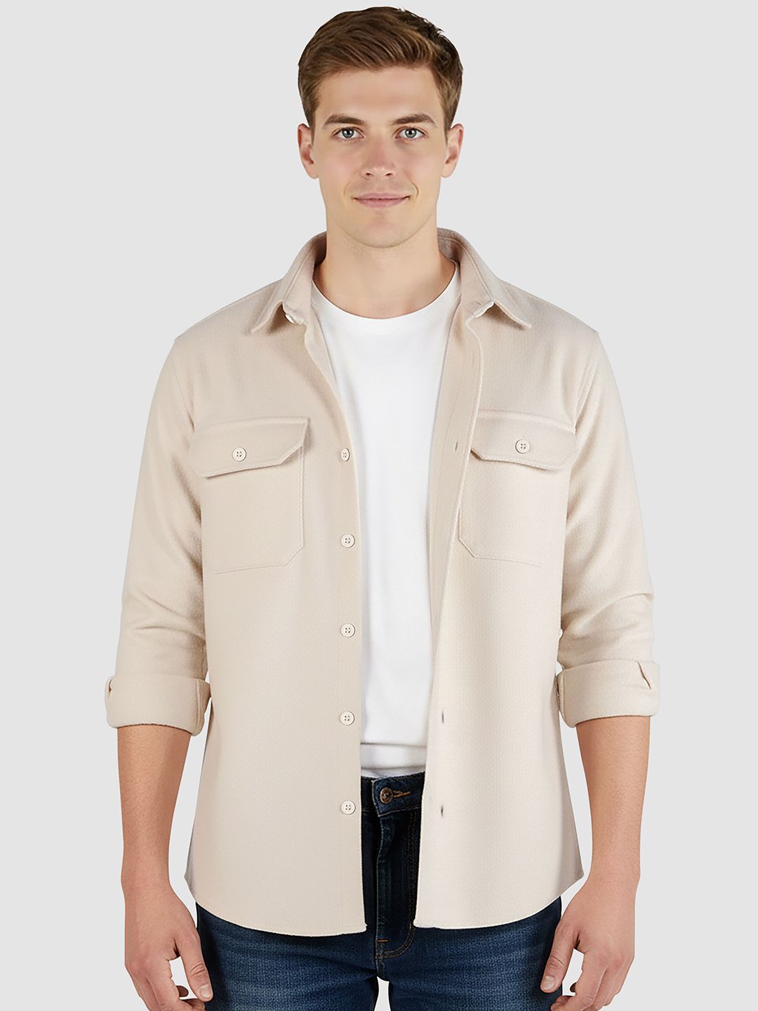 Beyoung Beyoung Men Spread Collar Flannel Shackets
