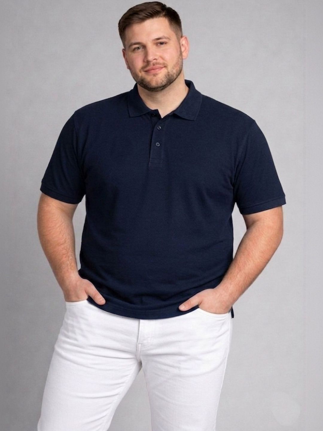 HERR WAHRER Men Plus Size Polo Collar Pocket T-shirt