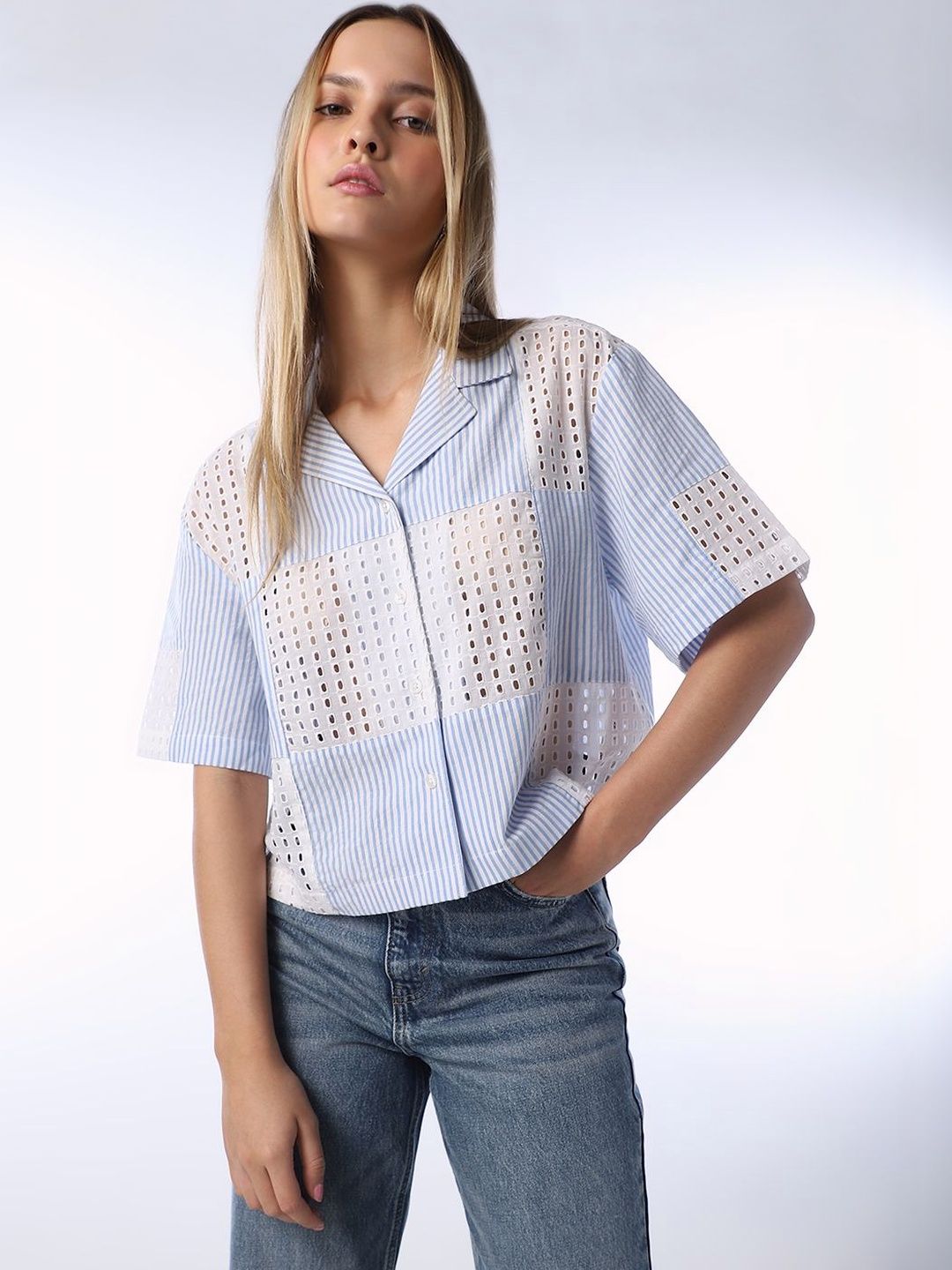 Boxy Casual Shirt ONLY Women Boxy Semi Sheer Striped Casual Shirt