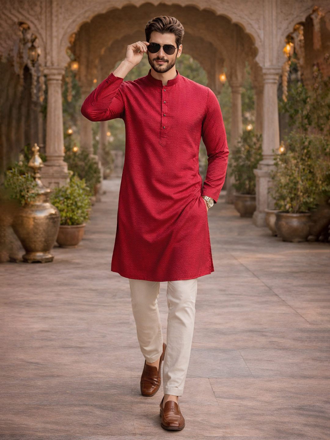 HERE&NOW Men Woven Design Jacquard Kurta