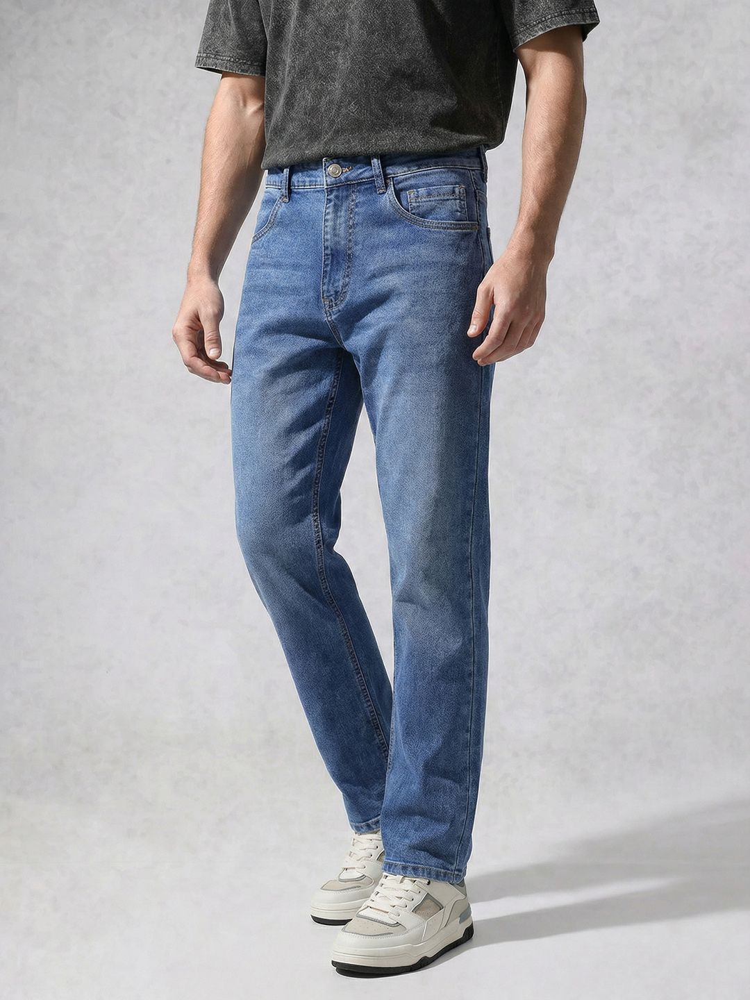 WROGN Men Anti Straight Fit Mid-Rise Light Fade Stretchable Jeans