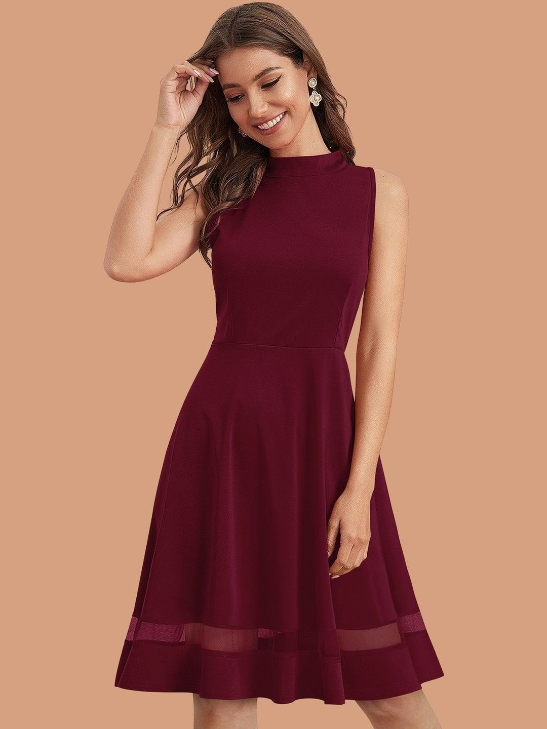ODETTE Round Neck Sleeveless Fit & Flare Dress