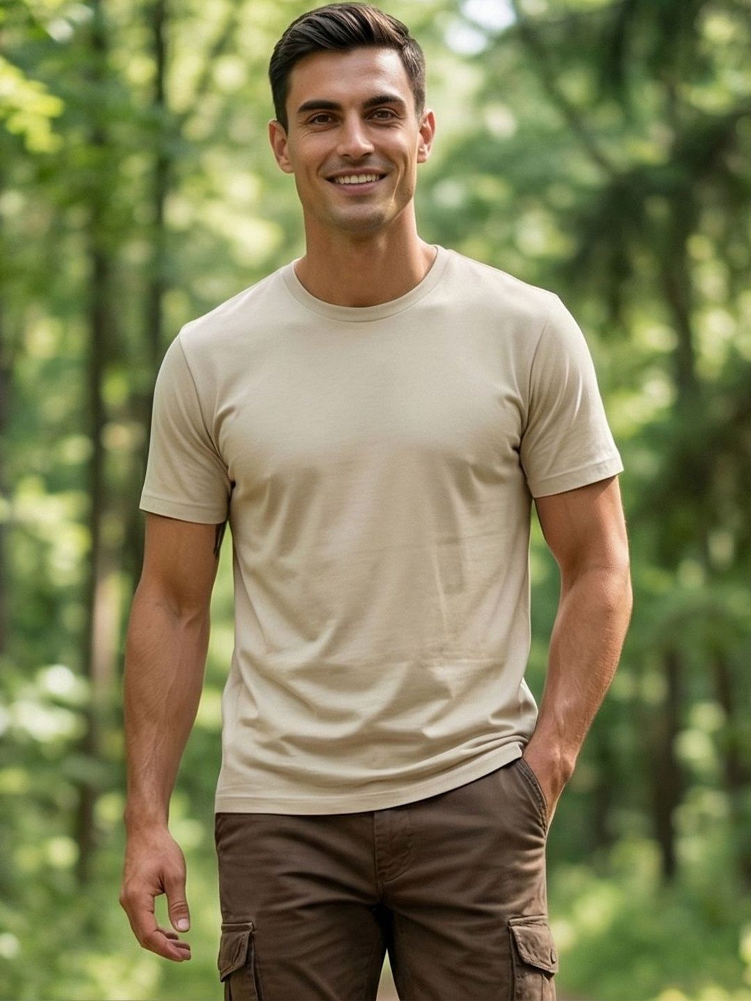 NOBERO Men Cotton Round Neck Solid T-shirt