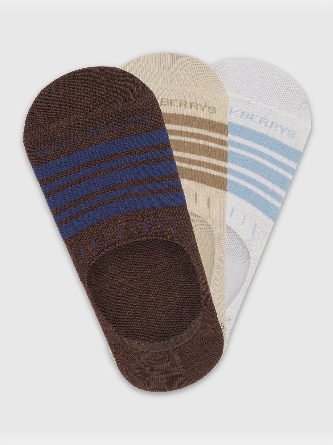 Blackberrys Men Pack of 3 Cotton Assorted Striped Shoe Liners Socks
