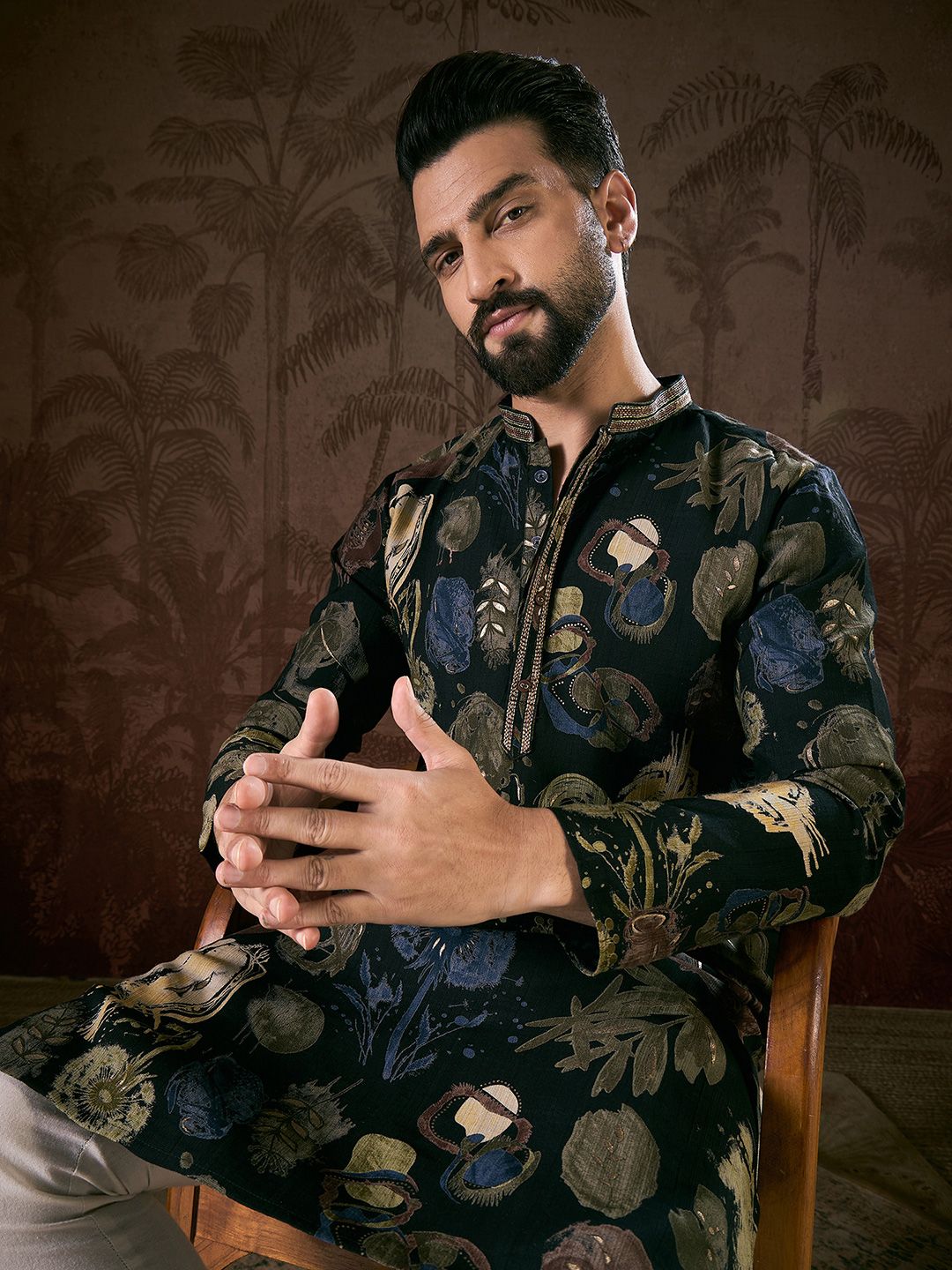 Ethnic Bay Men Floral Printed Kurta