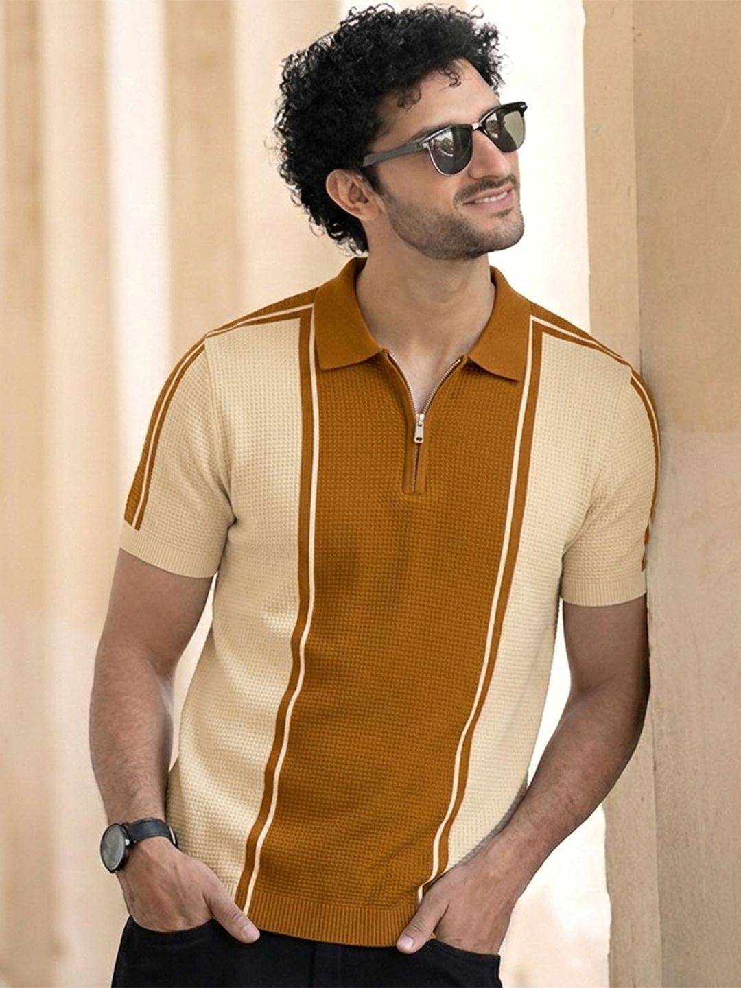 THE BEETEL HOUSE Men Colourblocked Polo Collar T-shirt