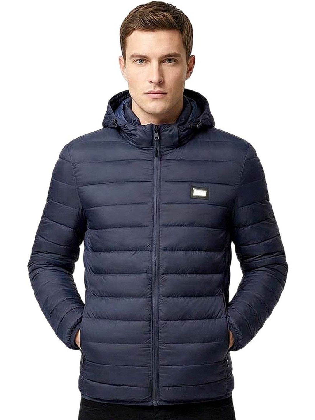 Cavalli Class Navy Blue Logo Patch Puffer Jacket