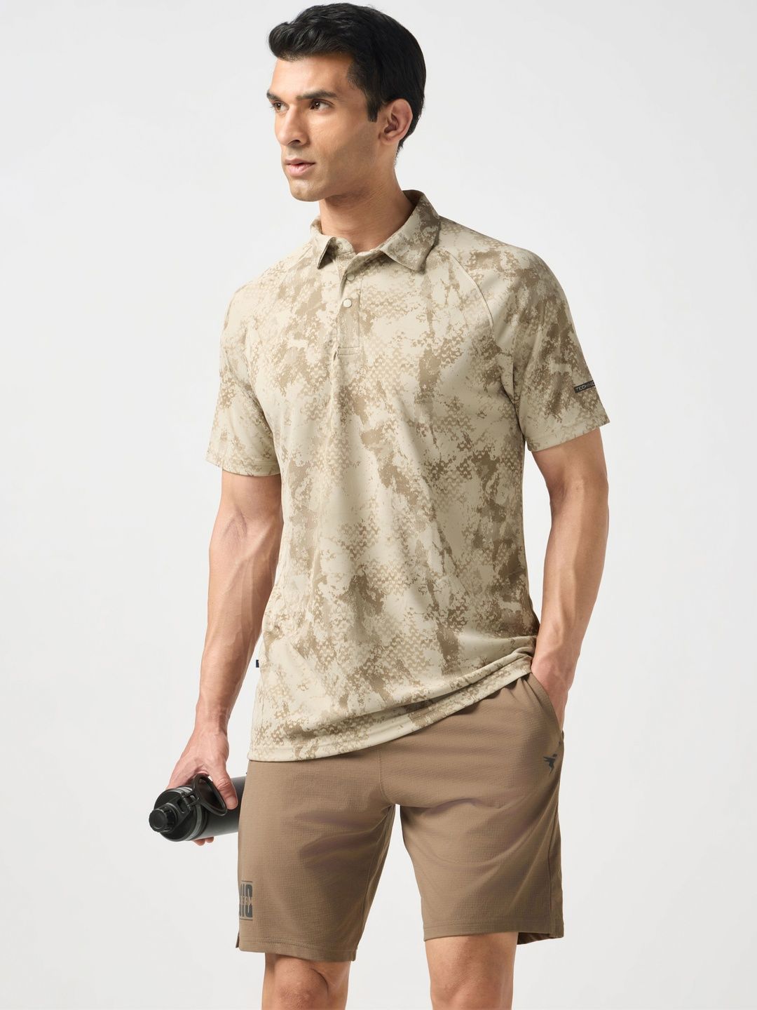 Technosport Men Camouflage Printed Polo Collar Slim Fit T-shirt