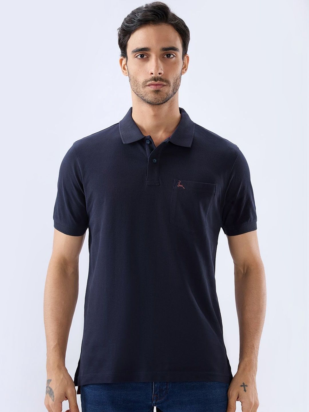 Parx Men Brand Logo Polo Collar Pure Cotton Pockets T-shirt