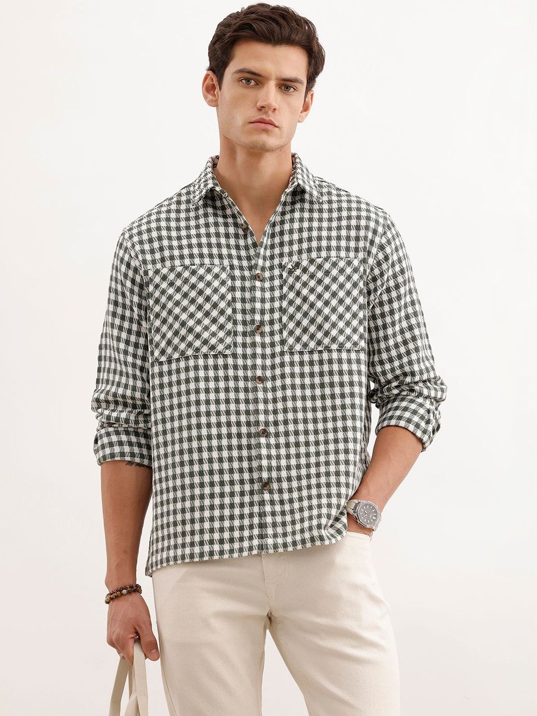 WROGN Men Gingham Checks Checked Casual Shirt