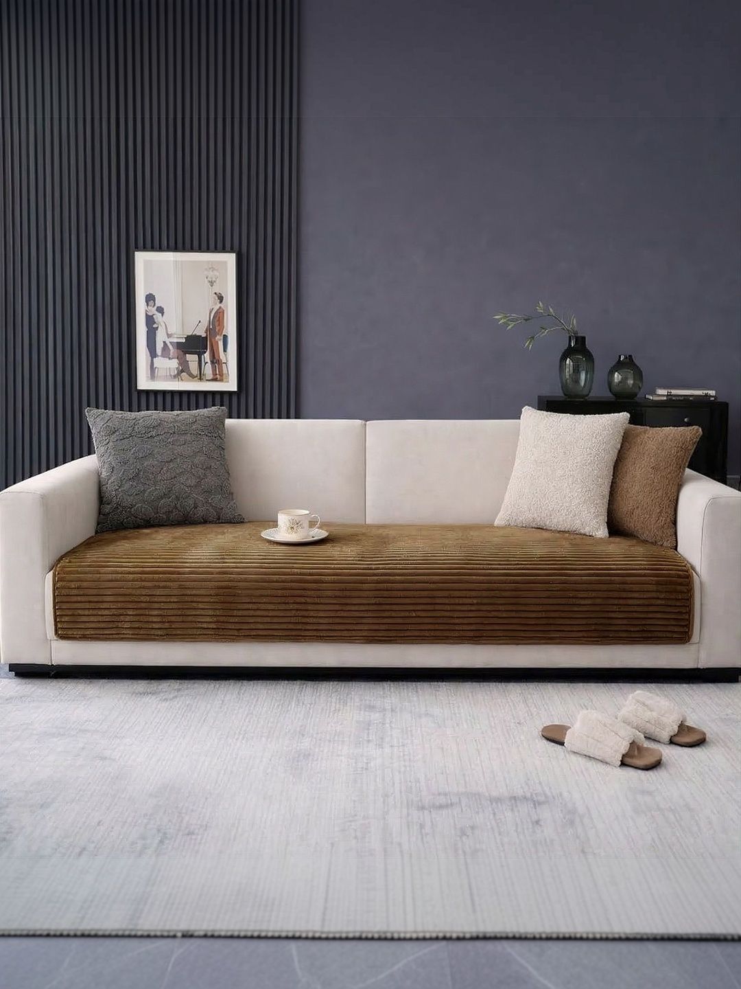 Cortina Cortina Brown & Brown Striped 1 Piece Sofa Cover Without Arms