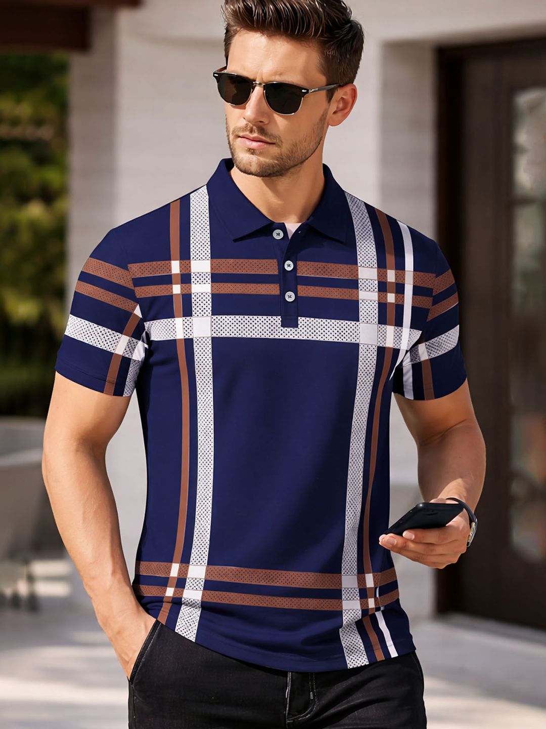 THE BEETEL HOUSE Men Striped Polo Collar T-shirt
